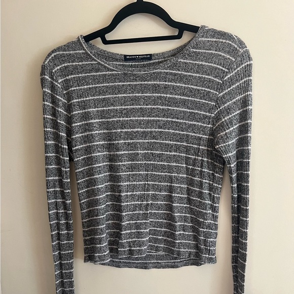 Brandy Melville Gray Striped Sweater Long Sleeve Top - Picture 2 of 4